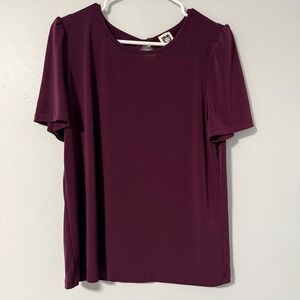 Anne Klein Purple Blouse‎ Puff Sleeve Keyhole Back Top Womens Size Large